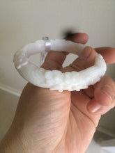 Load image into Gallery viewer, 56.2mm Certified 100% Natural Porcelain white with 3D carved plum blossom nephrite Hetian Jade bangle HF2-2091 卖了
