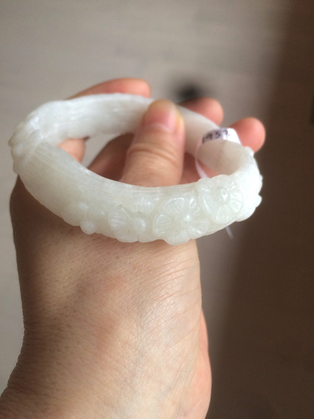 59mm Certified 100% Natural white with 3D carved plum blossom nephrite Hetian Jade bangle HF4-1953 卖了
