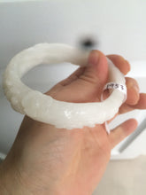 Load image into Gallery viewer, 59mm Certified 100% Natural white with 3D carved plum blossom nephrite Hetian Jade bangle HF4-1953 卖了

