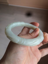 Load image into Gallery viewer, 57.1mm Certified 100% Natural white/beige with 3D carved plum blossom/bamboo/lotus leaf nephrite Hetian Jade bangle HF1-2889 卖了 Sold!
