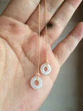Load image into Gallery viewer, 100% Natural icy watery white/green/brown ring dangling jadeite Jade earring C10
