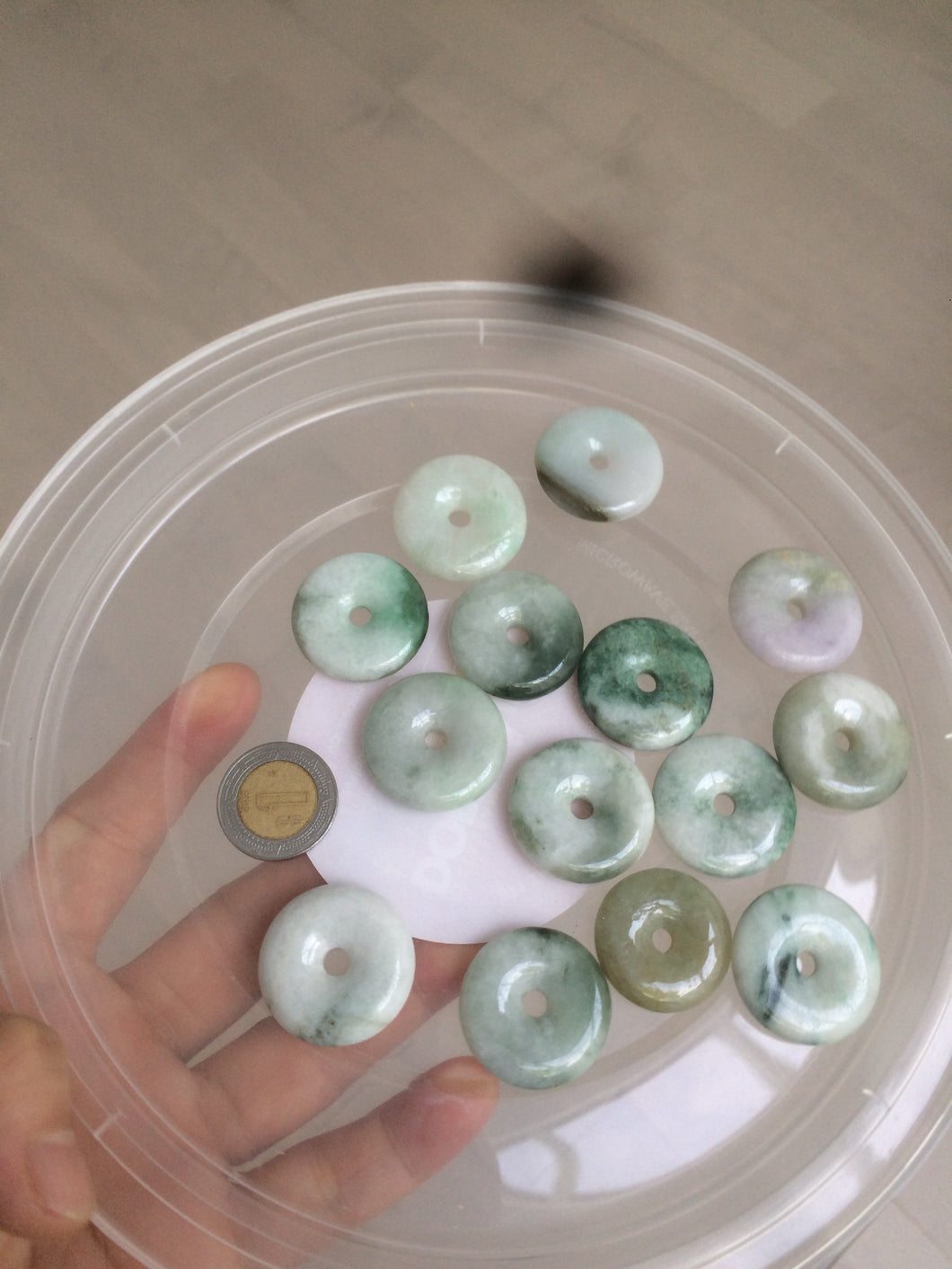 24-25mm Type A 100% Natural dark green/white Jadeite Jade Safety Guardian Button donut Pendant group AK40-2 (Add-on items)