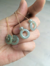 Load image into Gallery viewer, 100% Natural icy watery blue/grenn/yellow safe and sound mom and daughter buckle dangling Guatemala jadeite Jade earring C6
