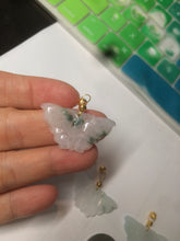 Load image into Gallery viewer, 100% Natural icy watery light green/white 3D Jadeite Jade butterfly pendant AF16
