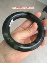 Load image into Gallery viewer, 57.7-57.9mm Certified 100% Natural dark green with green/golden fern frost chubby round cut nephrite Hetian Jade bangle group HT1
