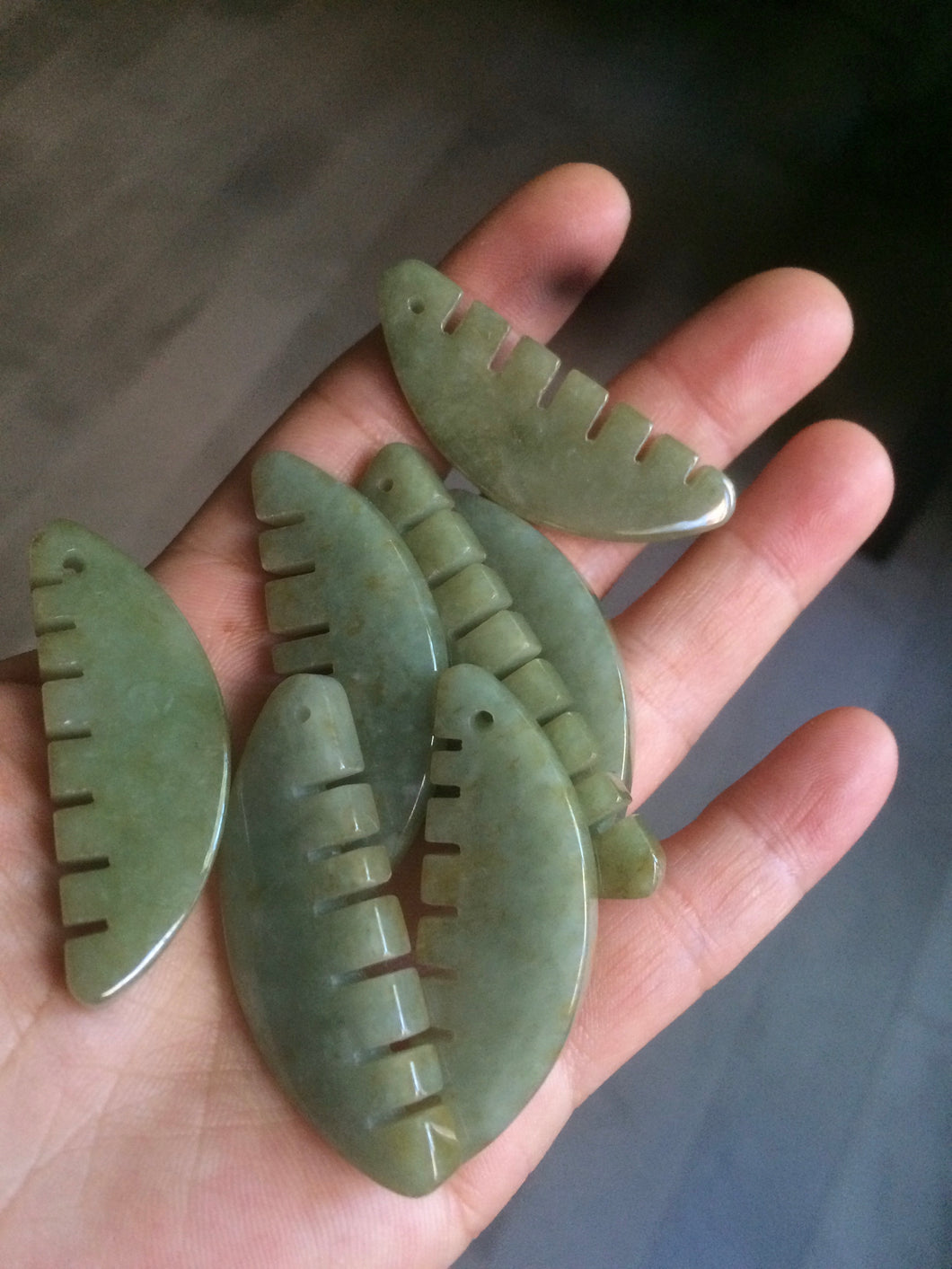 100% Natural icy watery light green/gray Jadeite gua sha (刮痧) Jadeite jade Comb E77 (Add on item! not sale individually)