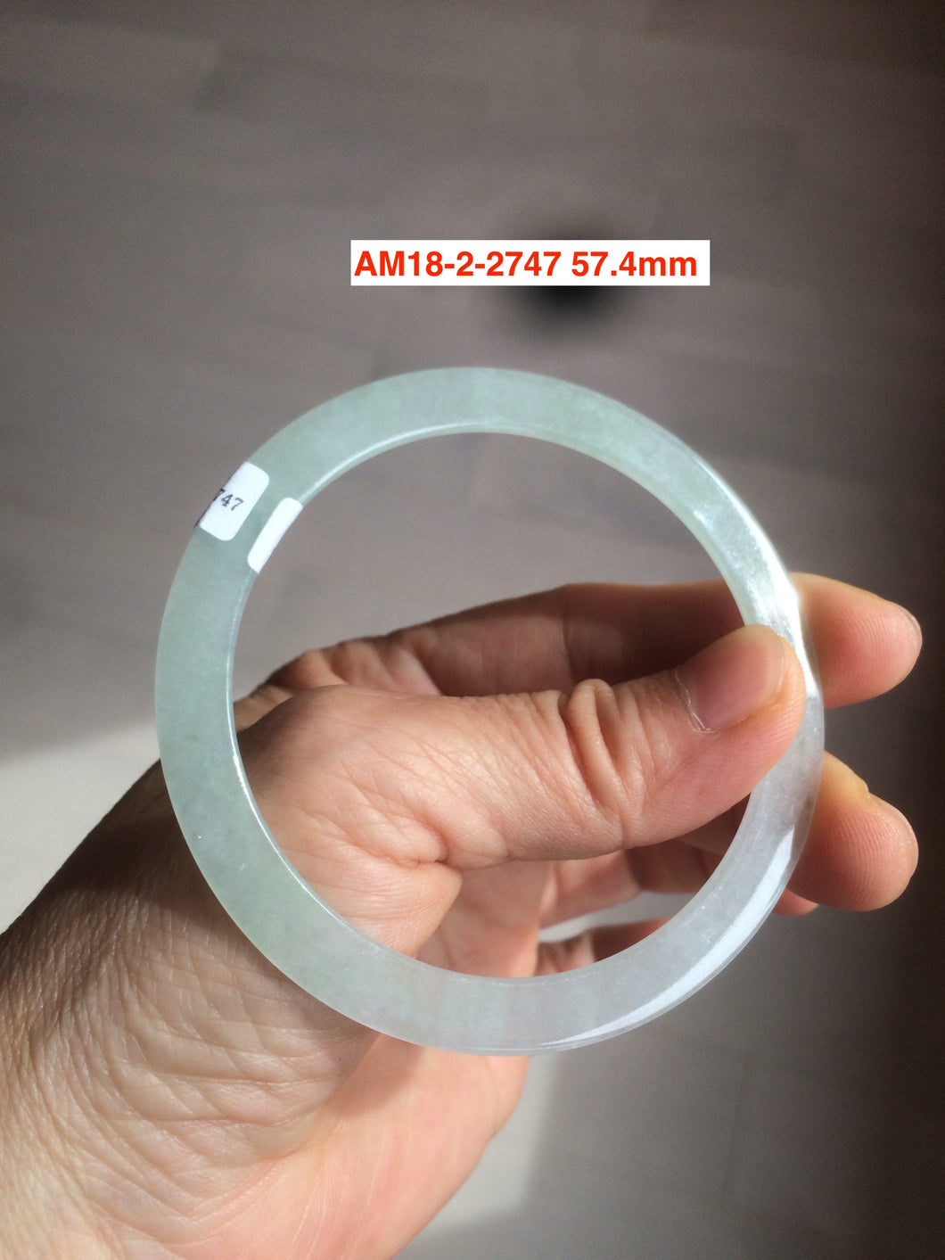 55-mm certified 100% natural Type A icy watery green slim flat style jadeite jade bangle AM18