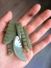 Load image into Gallery viewer, 100% Natural icy watery light green/gray Jadeite gua sha (刮痧) Jadeite jade Comb E77 (Add on item! not sale individually)
