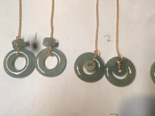 Load image into Gallery viewer, 100% Natural icy watery blue/grenn/yellow safe and sound mom and daughter buckle dangling Guatemala jadeite Jade earring C6
