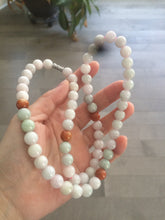 Load image into Gallery viewer, 9.2-9.5mm 100% Natural type A light green/purple/red/white jadeite jade beads necklace S3
