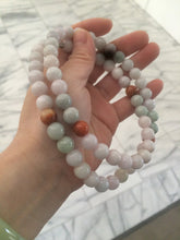 Load image into Gallery viewer, 9.2-9.5mm 100% Natural type A light green/purple/red/white jadeite jade beads necklace S3
