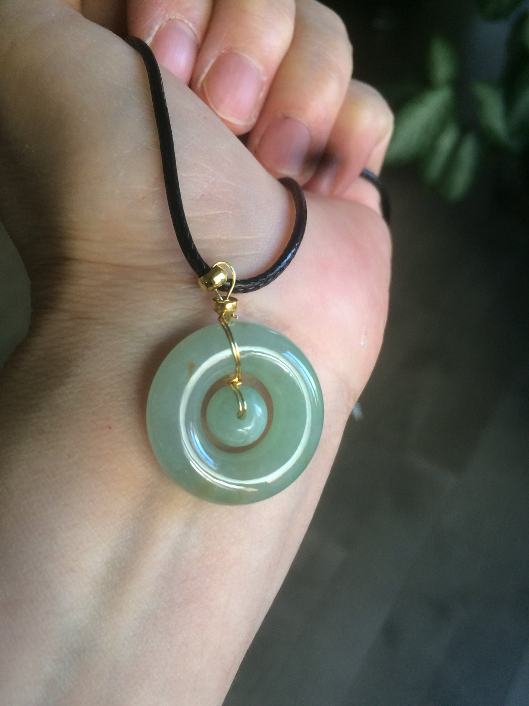 23.6mm Type A 100% Natural light green Jadeite Jade concentric circle safety Guardian ring Pendant (子母扣,同心环) AF44-1