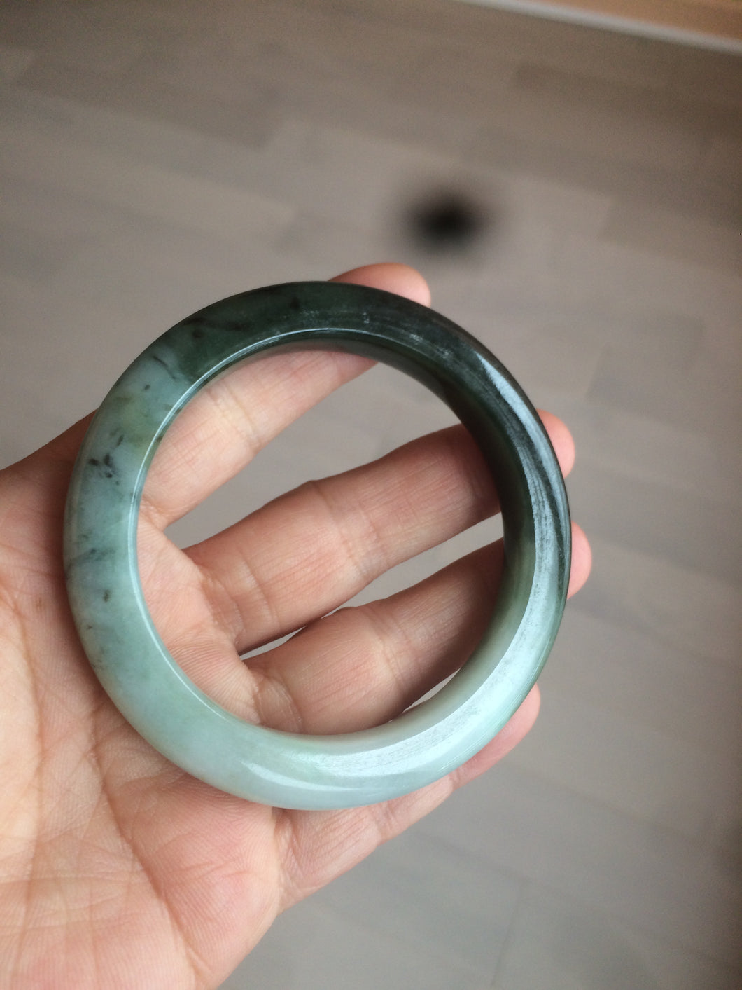 54.5mm Type A 100% Natural dark green and white Jadeite Jade bangle AR67-4812