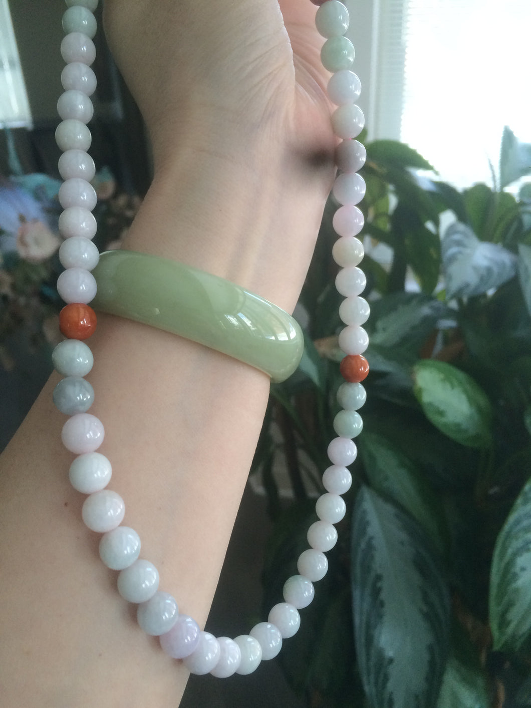 9.2-9.5mm 100% Natural type A light green/purple/red/white jadeite jade beads necklace S3
