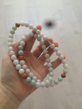 Load image into Gallery viewer, 9.2-9.5mm 100% Natural type A light green/purple/red/white jadeite jade beads necklace S3
