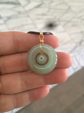 Load image into Gallery viewer, 23.6mm Type A 100% Natural light green Jadeite Jade concentric circle safety Guardian ring Pendant (子母扣,同心环) AF44-1

