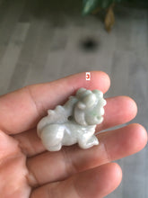 Load image into Gallery viewer, 100% natural type A jadeite jade green/white 3D Qilin(麒麟) worry stone/desk decor B79
