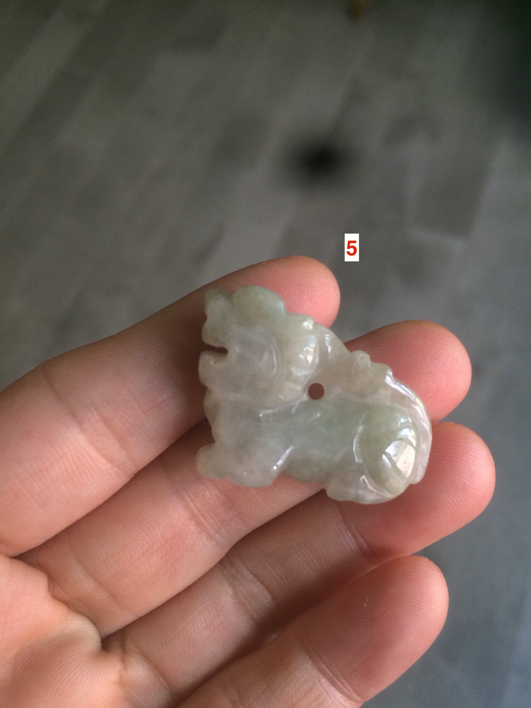 100% natural type A jadeite jade green/white 3D Qilin(麒麟) worry stone/desk decor B79