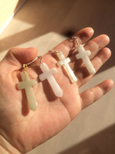 Load image into Gallery viewer, 100% Natural type A yellow/white jadeite Jade cross pendant necklace AQ24
