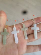 Load image into Gallery viewer, 100% Natural type A yellow/white jadeite Jade cross pendant necklace AQ24
