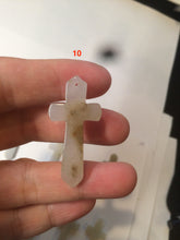 Load image into Gallery viewer, 100% Natural type A yellow/white jadeite Jade cross pendant necklace AQ24
