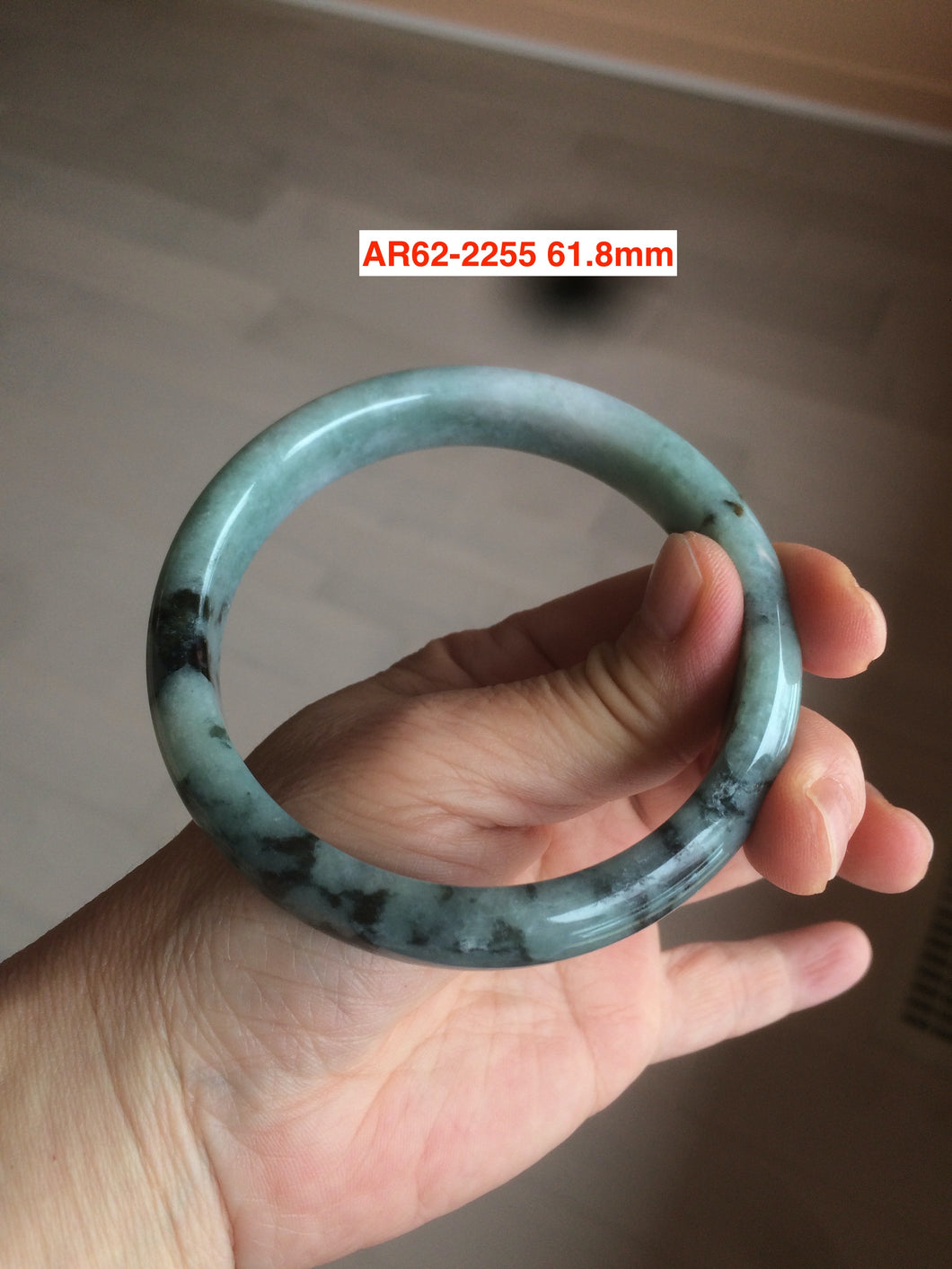 61.8 mm certified type A 100% Natural dark green Jadeite Jade bangle AR62-2255