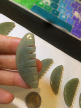 Load image into Gallery viewer, 100% Natural icy watery light green/gray Jadeite gua sha (刮痧) Jadeite jade Comb E77 (Add on item! not sale individually)
