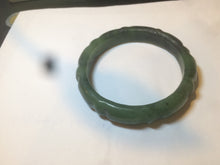 Load image into Gallery viewer, 57.8mm 100% Natural dark green carved bamboo nephrite Hetian Jade (和田碧玉) bangle HE16
