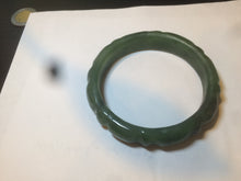 Load image into Gallery viewer, 57.8mm 100% Natural dark green carved bamboo nephrite Hetian Jade (和田碧玉) bangle HE16
