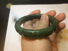 Load image into Gallery viewer, 57.8mm 100% Natural dark green carved bamboo nephrite Hetian Jade (和田碧玉) bangle HE16
