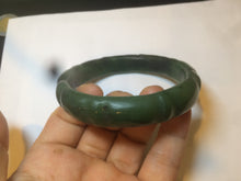 Load image into Gallery viewer, 57.8mm 100% Natural dark green carved bamboo nephrite Hetian Jade (和田碧玉) bangle HE16
