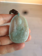 Load image into Gallery viewer, 100% natural light green/white Guanyin (降魔观音)jadeite jade necklace AF36
