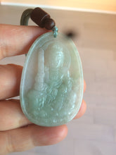 Load image into Gallery viewer, 100% natural light green/white Guanyin (降魔观音)jadeite jade necklace AF36
