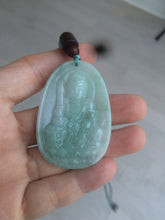 Load image into Gallery viewer, 100% natural light green/white Guanyin (降魔观音)jadeite jade necklace AF36
