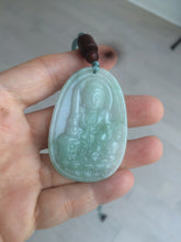 Load image into Gallery viewer, 100% natural light green/white Guanyin (降魔观音)jadeite jade necklace AF36
