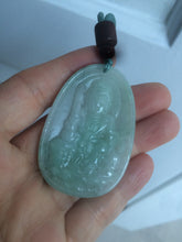 Load image into Gallery viewer, 100% natural light green/white Guanyin (降魔观音)jadeite jade necklace AF36
