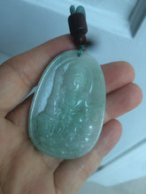 Load image into Gallery viewer, 100% natural light green/white Guanyin (降魔观音)jadeite jade necklace AF36
