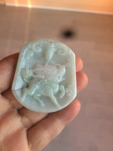 Load image into Gallery viewer, 100% natural light green/white QiLin and Bull head jadeite jade necklace AF35
