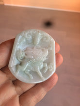 Load image into Gallery viewer, 100% natural light green/white QiLin and Bull head jadeite jade necklace AF35
