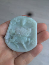 Load image into Gallery viewer, 100% natural light green/white QiLin and Bull head jadeite jade necklace AF35
