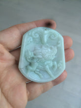 Load image into Gallery viewer, 100% natural light green/white QiLin and Bull head jadeite jade necklace AF35
