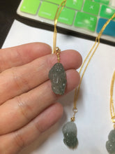 Load image into Gallery viewer, 100% natural type A icy watery jadeite jade green/white 3D PiXiu(貔貅) pendant necklace C30
