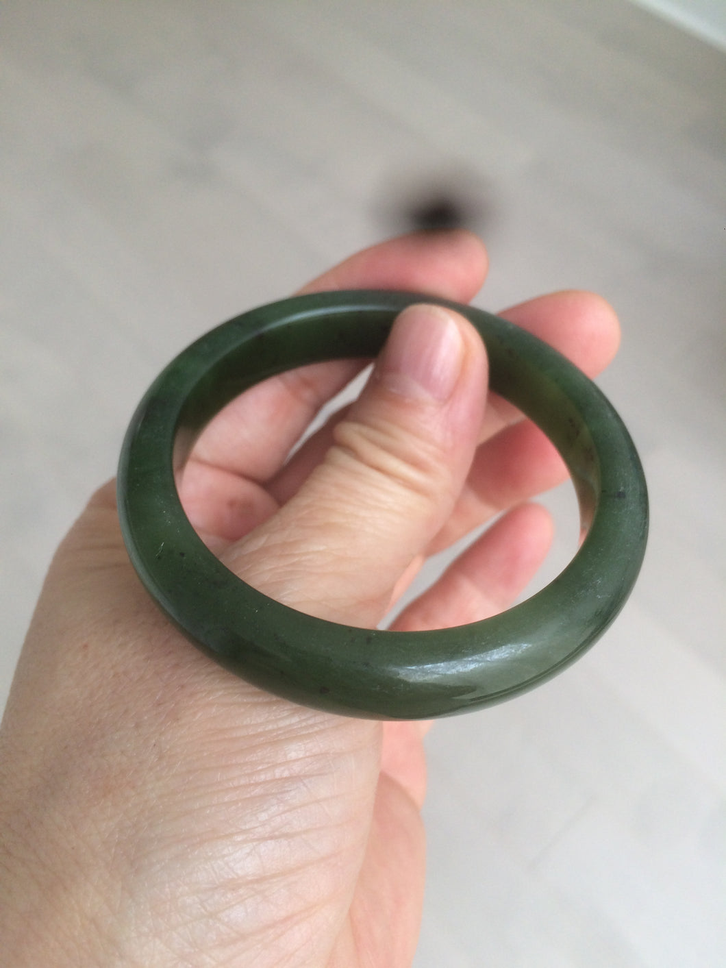 50.5mm 100% Natural dark green/black nephrite Hetian Jade(碧玉)  bangle HT58