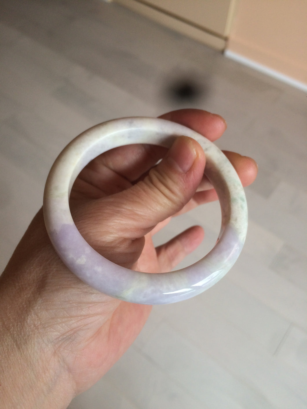 56.6mm Certified Type A 100% Natural Sage Green/Thistle purple/cream beige Jadeite Jade bangle X107-0542