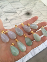 Load image into Gallery viewer, 100% natural icy watery green/purple type A jadeite jade water drop pendant necklace group AD23
