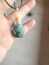 Load image into Gallery viewer, 100% natural type A dark green/black jadeite jade fox pendant necklace C34
