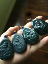 Load image into Gallery viewer, 100% Natural dark green happy buddha nephrite Jade pendant Group KP-1,2,3,4
