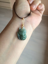 Load image into Gallery viewer, 100% natural type A dark green/black jadeite jade fox pendant necklace C34
