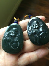 Load image into Gallery viewer, 100% Natural dark green happy buddha nephrite Jade pendant Group KP-1,2,3,4
