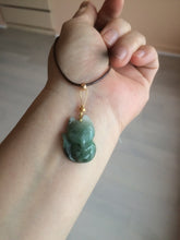 Load image into Gallery viewer, 100% natural type A dark green/black jadeite jade fox pendant necklace C34
